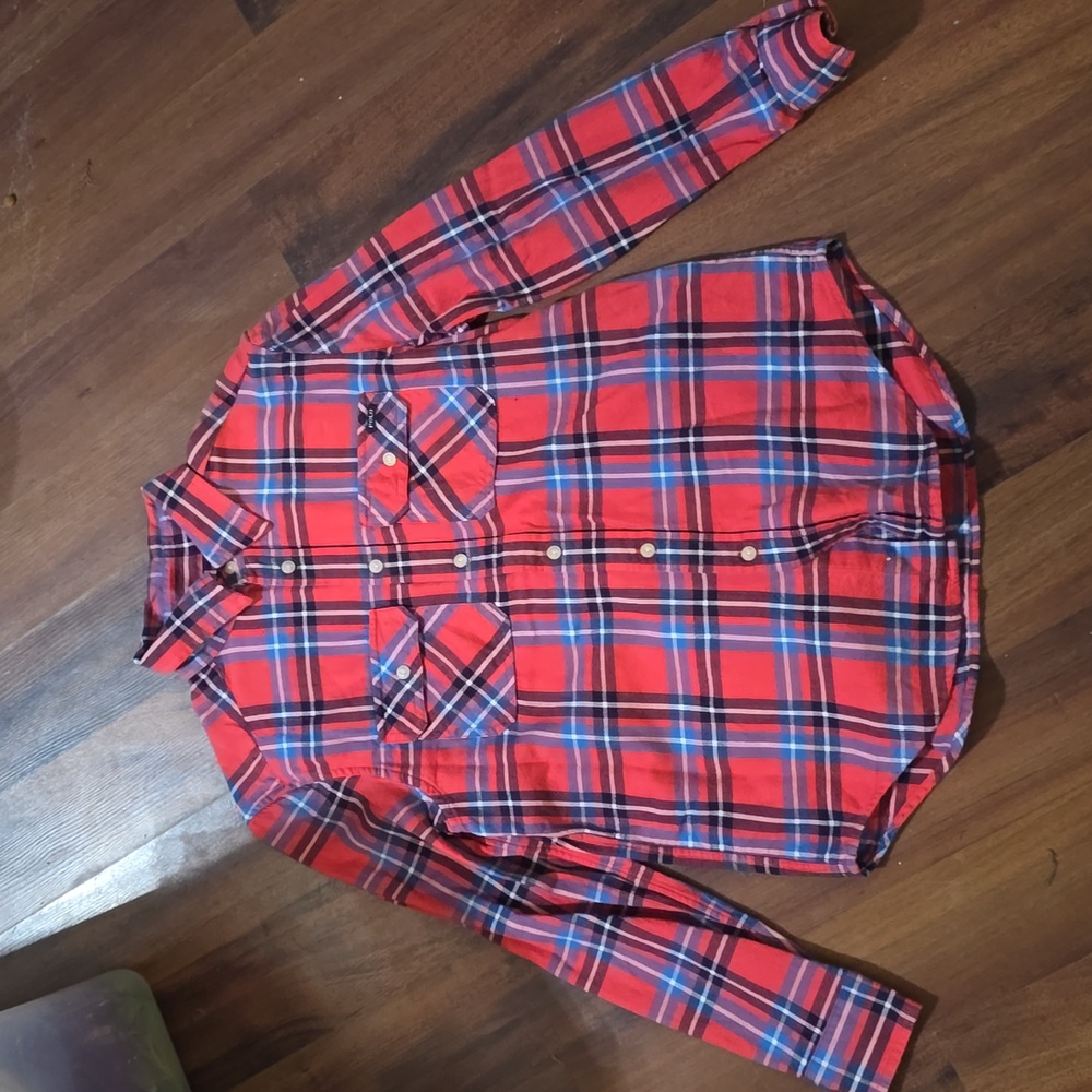Red Blue and Black Plaid Boys Long Sleeve Shirt. Size M(10-12).